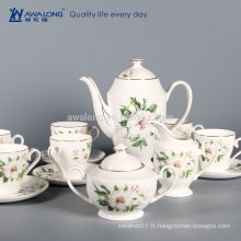 Hot Sale Bonne conception Floral Fine Bone Chine Tea Coffee Cookie Sugar Set en céramique, kit de thé en céramique fabriqué en Chine